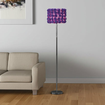 63" Steel and Acrylic Floor Lamp With Yellow Flowers Fabric Drum Shade HomeRoots