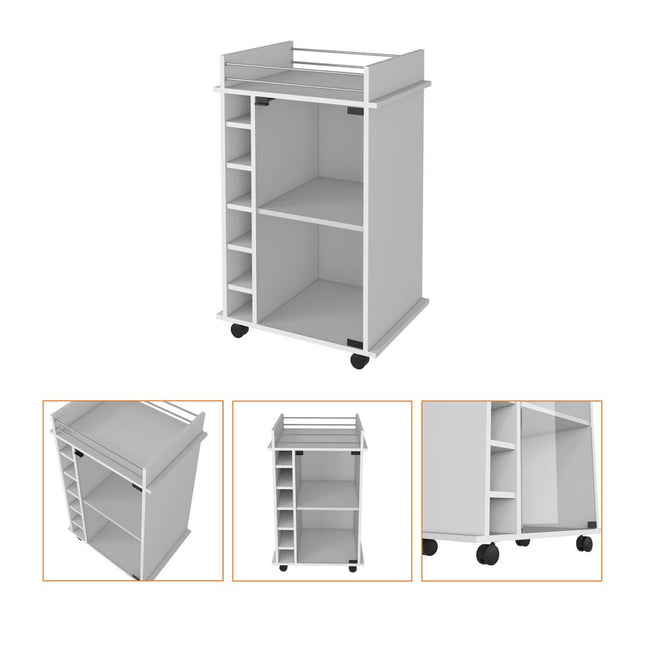 White Rolling Bar Cart With Wine Storage HomeRoots