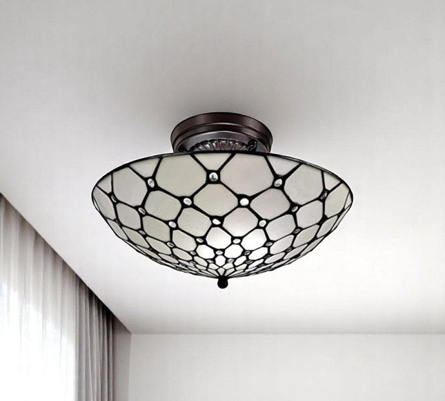 Black And White Unique Statement Two Light Glass Dimmable Chandelier With Black And White Shades HomeRoots