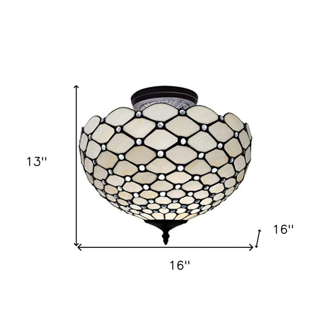 Black and White Tiffany Style Two Light Semi Flush Ceiling Lamp HomeRoots