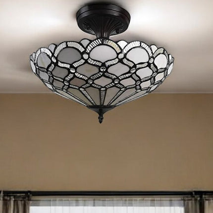 Black and Gray Two Light Tiffany Style Semi Flush Dimmable Ceiling LIght HomeRoots