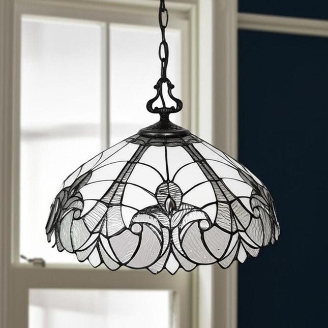 Black And White Unique Statement Two Light Glass Dimmable Chandelier With Black And White Shades HomeRoots