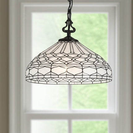 Black And White Unique Statement Two Light Glass Dimmable Chandelier With Black And White Shades