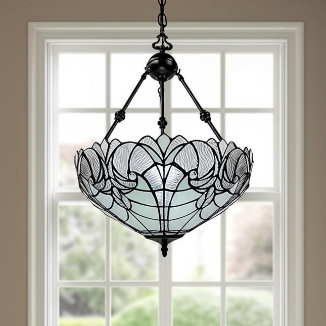 Black And White Unique Statement Two Light Glass Dimmable Chandelier With Black And White Shades HomeRoots