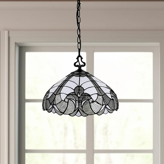 Black And White Unique Statement Two Light Glass Dimmable Chandelier With Black And White Shades HomeRoots