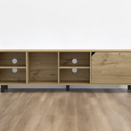 71" Natural Wood Enclosed and Open Storage TV Stand HomeRoots