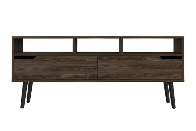 54" Dark Brown Wood Enclosed and Open Storage TV Stand HomeRoots
