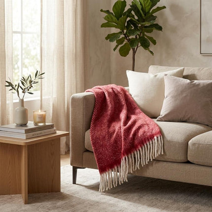 Red Woven Acrylic Solid Color Reversable Throw HomeRoots