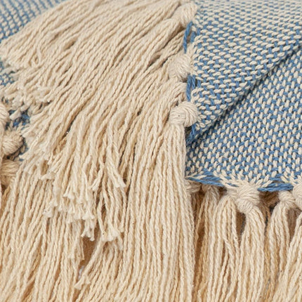 50" X 60" Blue and Ivory Woven Cotton Striped Throw Blanket with Tassels HomeRoots