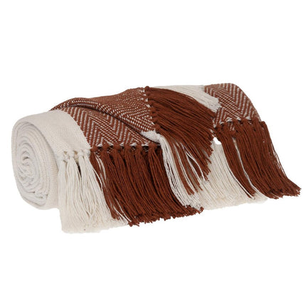 Burnt Orange Woven Cotton Striped Throw Blanket