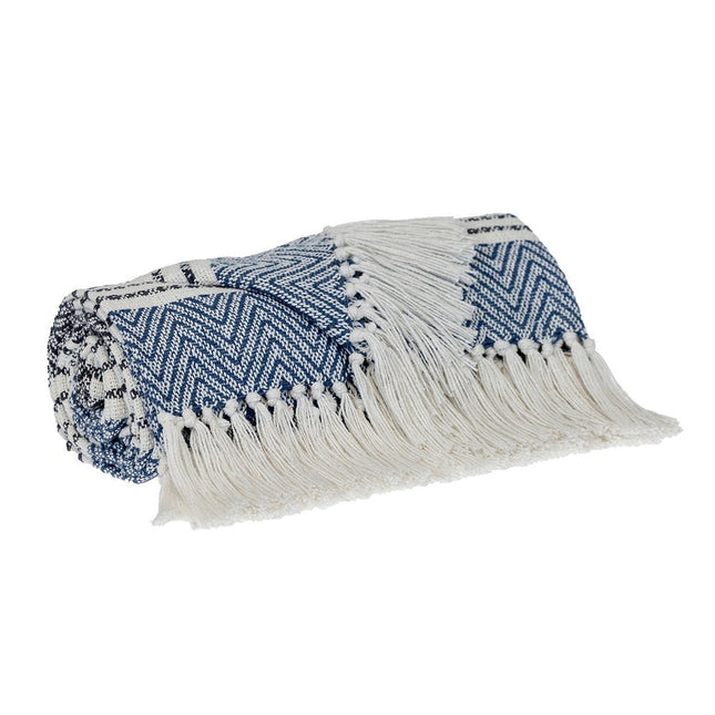 Blue Woven Cotton Striped Throw Blanket HomeRoots