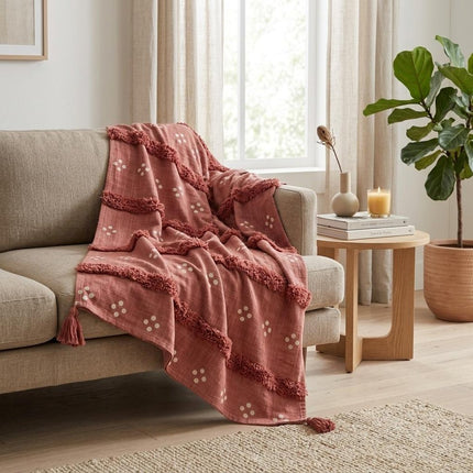 Pink Woven Cotton Striped Throw Blanket HomeRoots