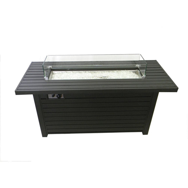 50000 BTU 54" Black And Clear Aluminum Propane Rectangular Fire Pit Table With Cover HomeRoots