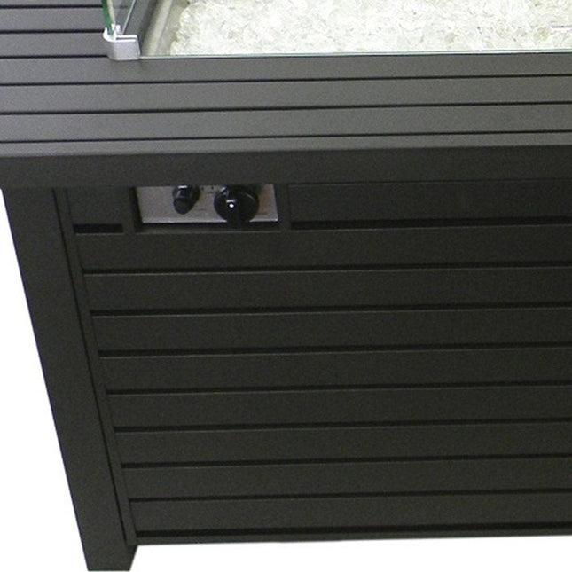 50000 BTU 54" Black And Clear Aluminum Propane Rectangular Fire Pit Table With Cover HomeRoots