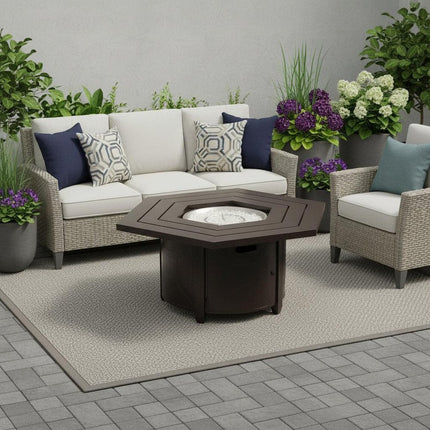 40000 BTU 45" Bronze Aluminum Propane Hexagon Fire Pit Table With Cover HomeRoots
