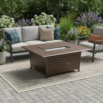 42000 BTU 36" Bronze Aluminum Propane Rectangular Fire Pit Table With Cover HomeRoots