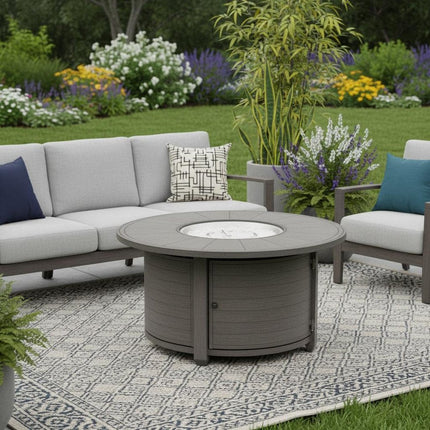 42000 BTU 44" Gray Aluminum Propane Round Fire Pit Table With Cover HomeRoots