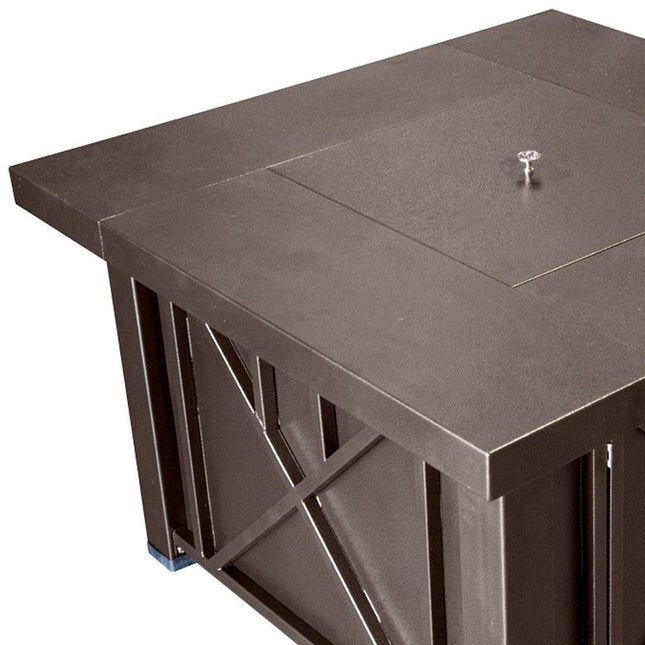 40000 BTU 38" Antiqued Bronze Steel Propane Square Fire Pit Table With Cover