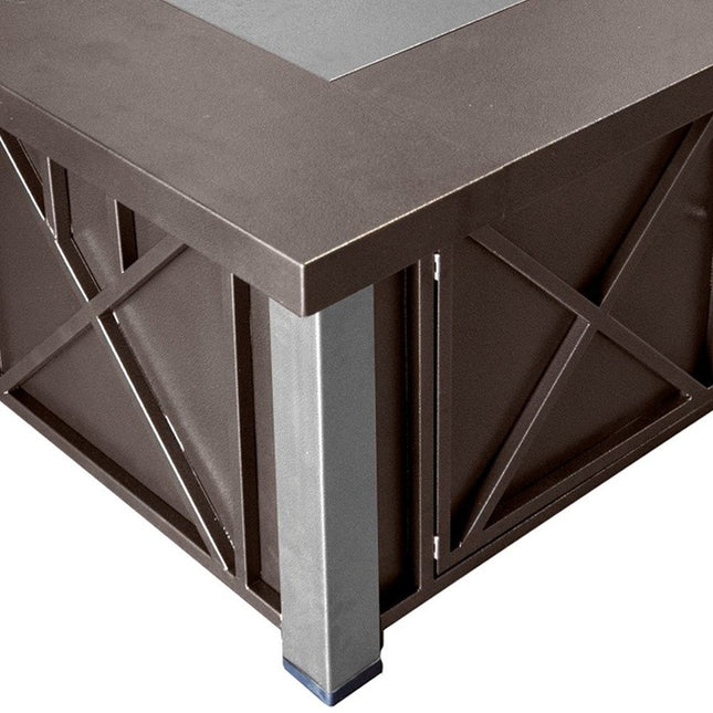 40000 BTU 38" Antiqued Bronze And Silver Steel Propane Square Fire Pit Table With Cover