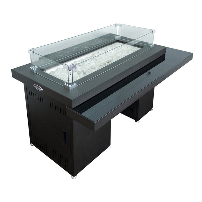 50000 BTU 52" Black And Clear Glass, Steel Propane Rectangular Fire pit table With Cover HomeRoots