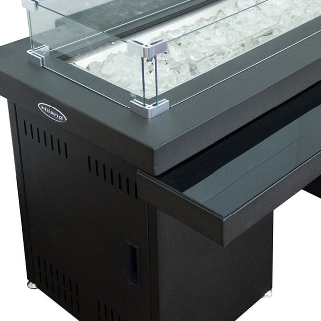 50000 BTU 52" Black And Clear Glass, Steel Propane Rectangular Fire pit table With Cover HomeRoots