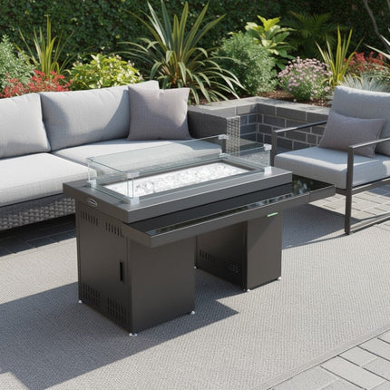 50000 BTU 52" Black And Clear Glass And Steel Propane Rectangular Fire Pit Table With Cover HomeRoots