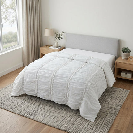 92" X 90" White Striped Cotton Quilt HomeRoots
