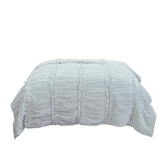 92" X 90" White Striped Cotton Quilt HomeRoots