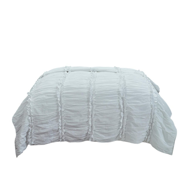 92" X 90" White Striped Cotton Quilt