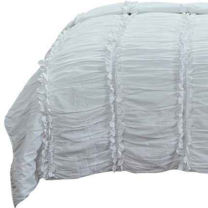 92" X 90" White Striped Cotton Quilt HomeRoots