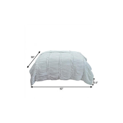 92" X 90" White Striped Cotton Quilt HomeRoots