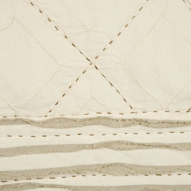 Ivory Geometric King Kantha Stitch Quilt With Shams HomeRoots