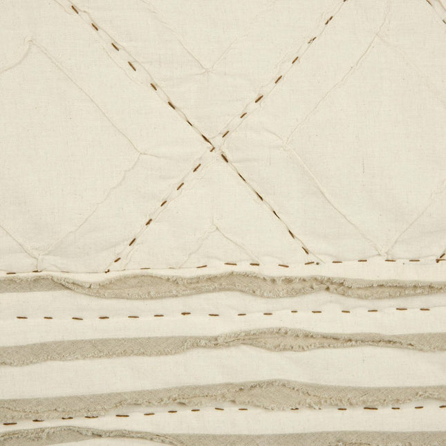 Ivory Geometric King Kantha Stitch Quilt With Shams