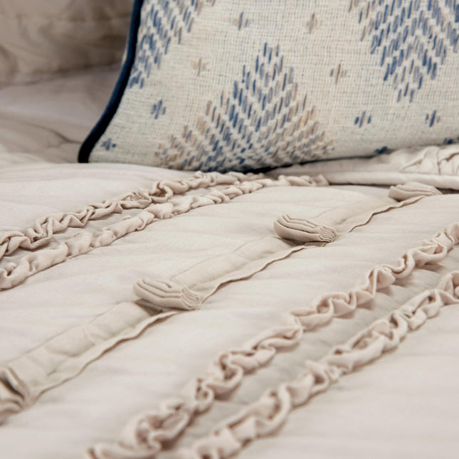 92" X 106" Natural Striped Cotton Quilt HomeRoots