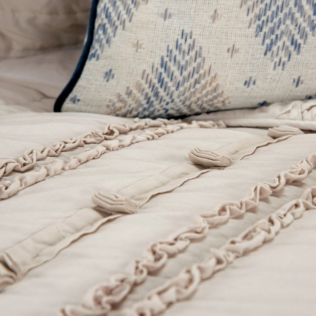 92" X 106" Natural Striped Cotton Quilt HomeRoots