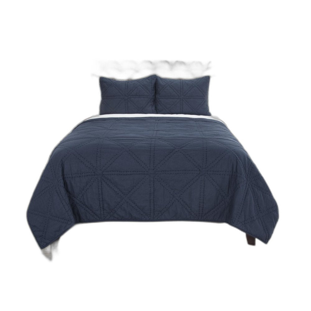 Set of Three Indigo Geometric King Quilt