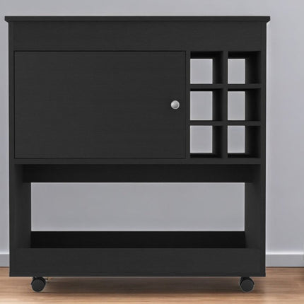 Black Rolling Bar Cart With Wine Storage HomeRoots