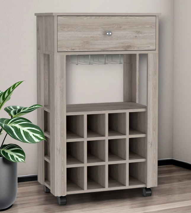 Light Gray Rolling Bar Cart With Wine Storage