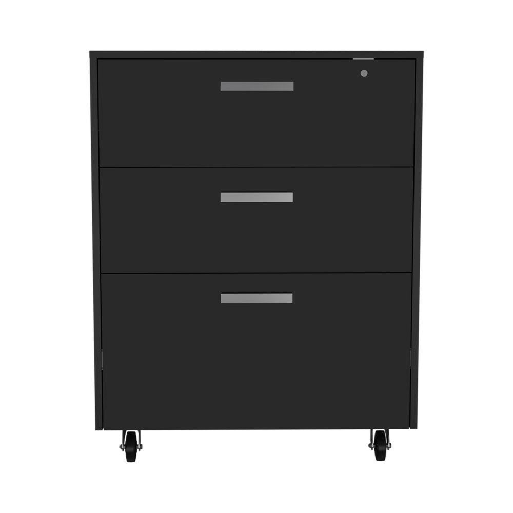 35" Black Wood Three Drawers Filing Cabinet