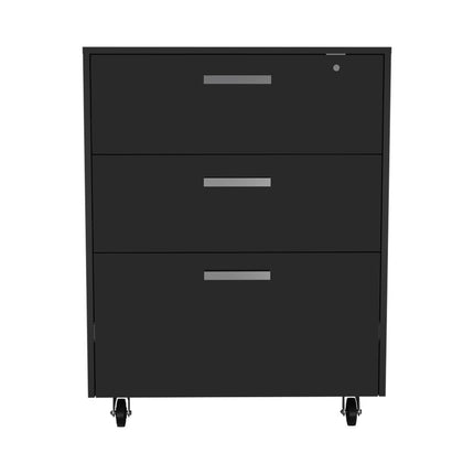 35" Black Wood Three Drawers Filing Cabinet HomeRoots