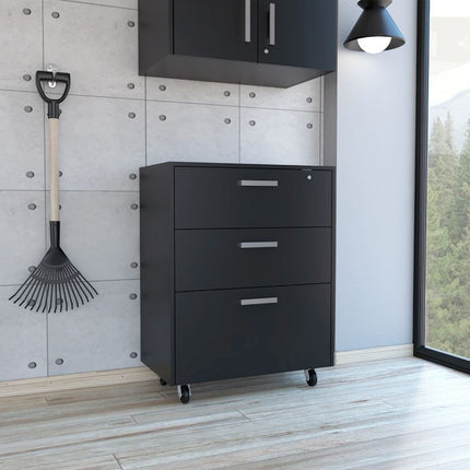 35" Black Wood Three Drawers Filing Cabinet HomeRoots