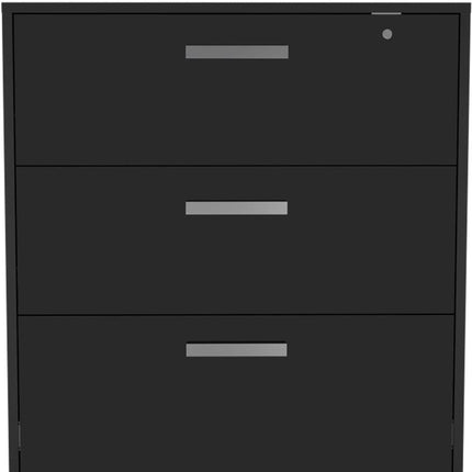 35" Black Wood Three Drawers Filing Cabinet HomeRoots