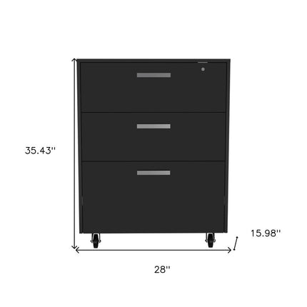 35" Black Wood Three Drawers Filing Cabinet HomeRoots