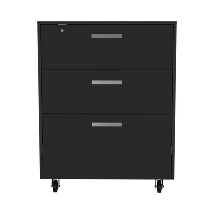 35" Black Wood Three Drawers Filing Cabinet HomeRoots