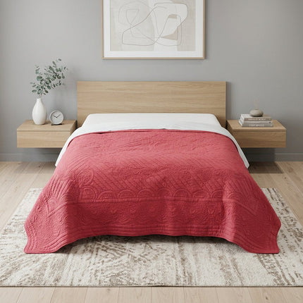 92" X 90" Coral Floral Cotton Quilt HomeRoots