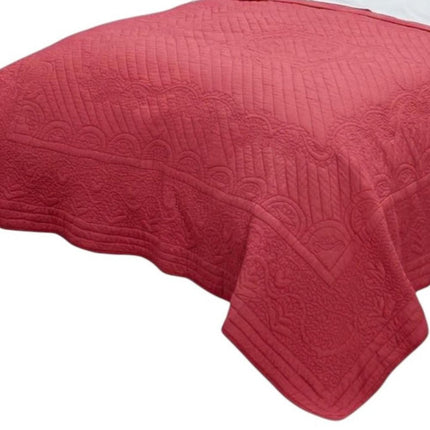 92" X 90" Coral Floral Cotton Quilt HomeRoots
