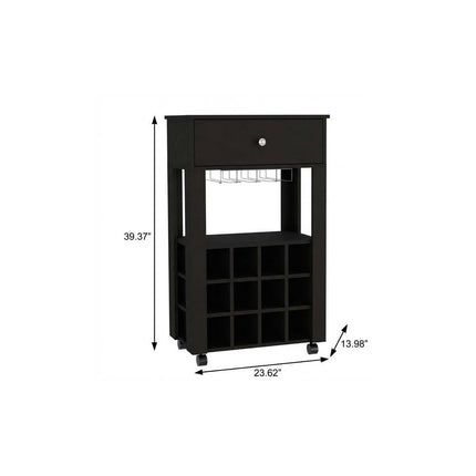 Black Rolling Bar Cart With Wine Storage