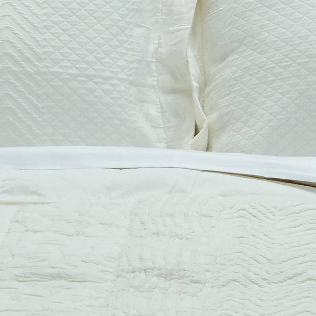 92" X 90" Ivory Striped Cotton Quilt HomeRoots