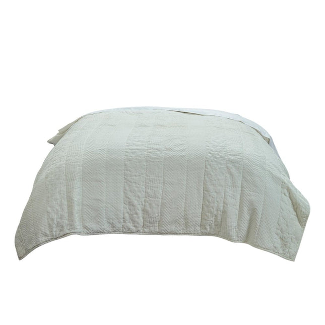 92" X 90" Ivory Striped Cotton Quilt HomeRoots