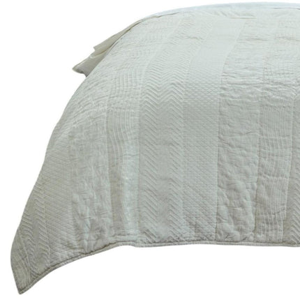 92" X 90" Ivory Striped Cotton Quilt HomeRoots